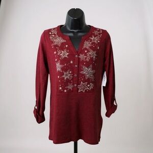 Style & Co. Embroidered Henley Top Petite Medium – NWT ✨